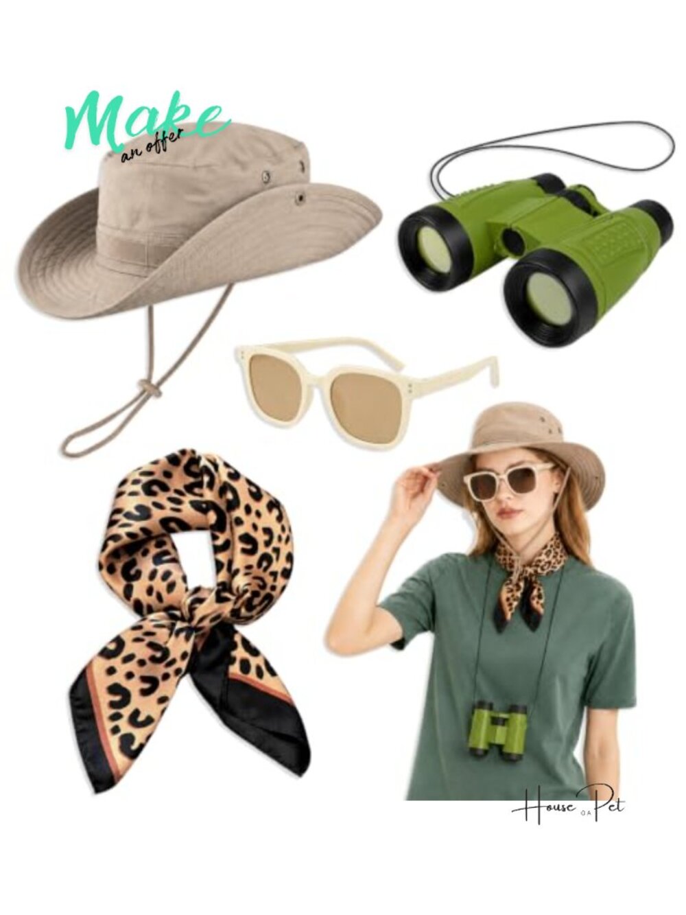 Safari Costume Set Women Zoo Keeper Halloween Party Accessories 4 Pieces